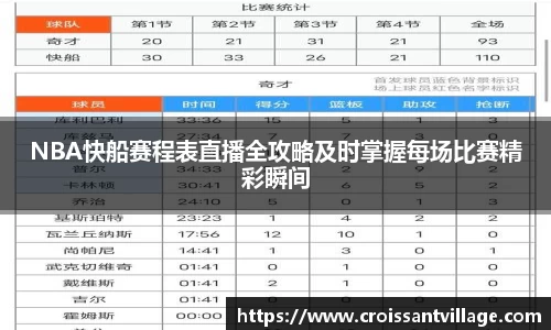 NBA快船赛程表直播全攻略及时掌握每场比赛精彩瞬间
